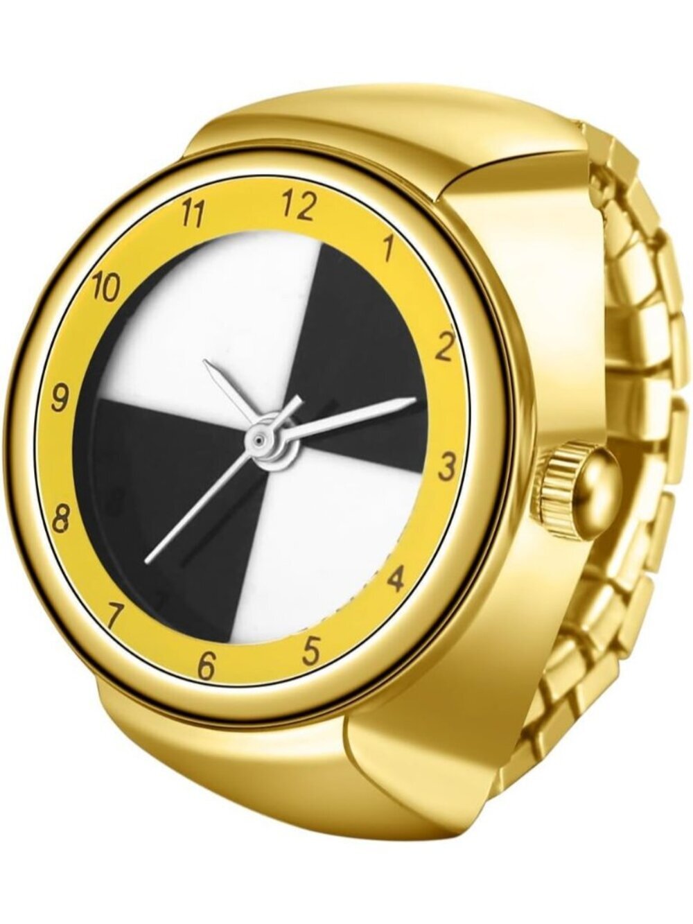 Unisex Gold Analog Quartz Stretchy Band Elastic Round Classic Finger Ring Watch